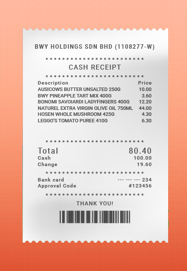 Example of BWY Holdings Sdn Bhd Receipt